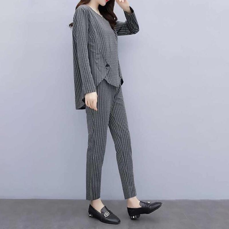 Women's Tops Loose Belly-covering Thin Casual Pants Striped Two-piece Fabric Lightweight Breathable Women's Casual Suit Home Wear