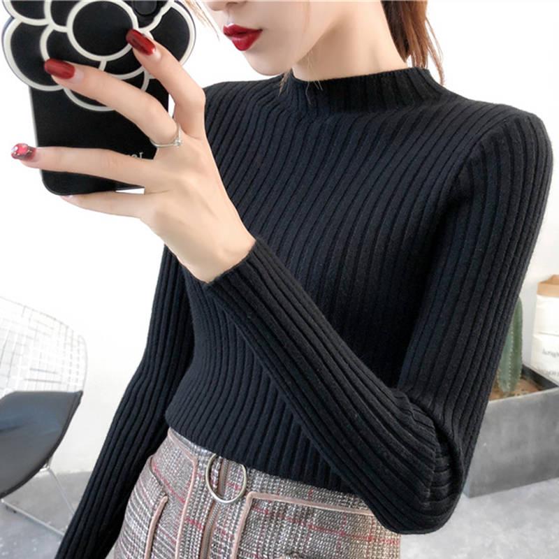 Half-high collar plus velvet thick knit bottoming shirt long-sleeved sweater female decoration shirt