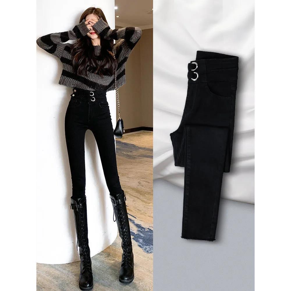 Autumn and Winter High Waist Slimming Plus Velvet Pants Pencil Pants Black Jeans