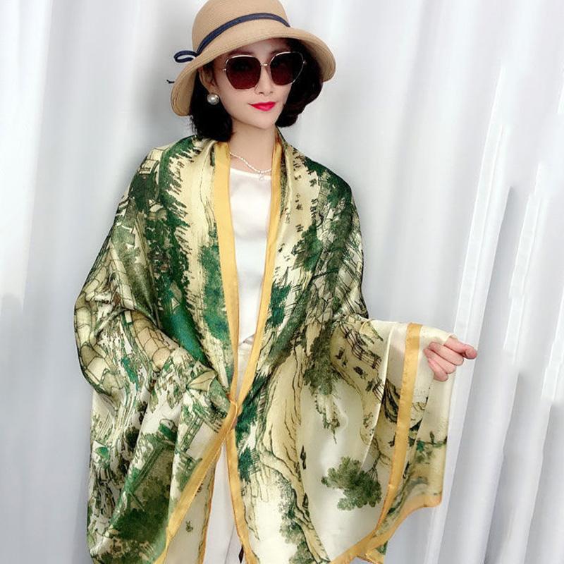 All-match Scarf Feather Multicolored Printing Silky Soft and Graceful Long Scarf Shawl Female Beach Cover Towel Big Scarf