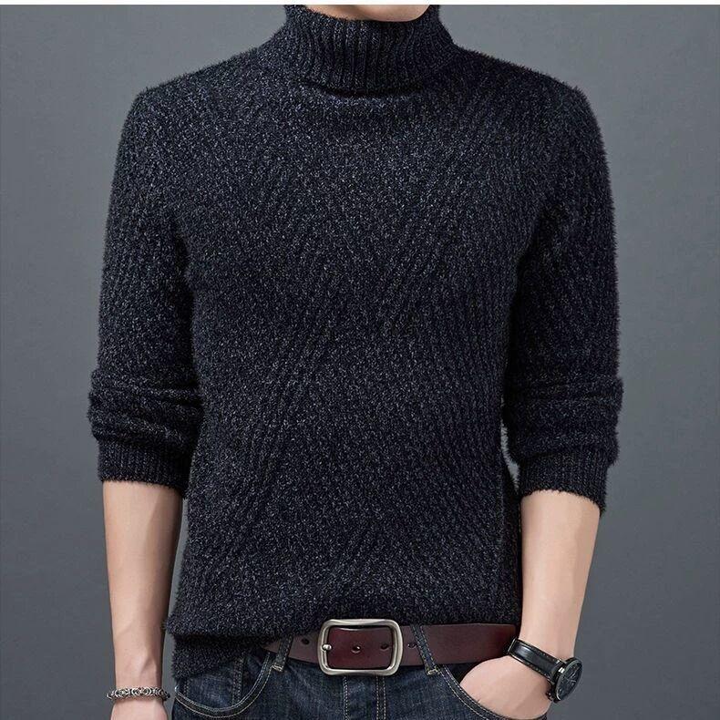 Men's Turtleneck Sweater Autumn and Winter Thicken Warm High-end Base Shirt Trend Slim Wild Knitted Clothes