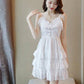 Fashion Summer Sexy V-neck Multi-layer Strap Dress Ruffled Lace Dress Backless Vacation Beach Dress