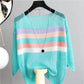 Spring and Summer Hollow Knitted Sunscreen Jacket Top Women's Loose Thin Color Stripes