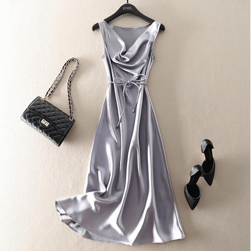 Long Sleeveless Generous Temperament Satin Dress Women's Skirt Slim