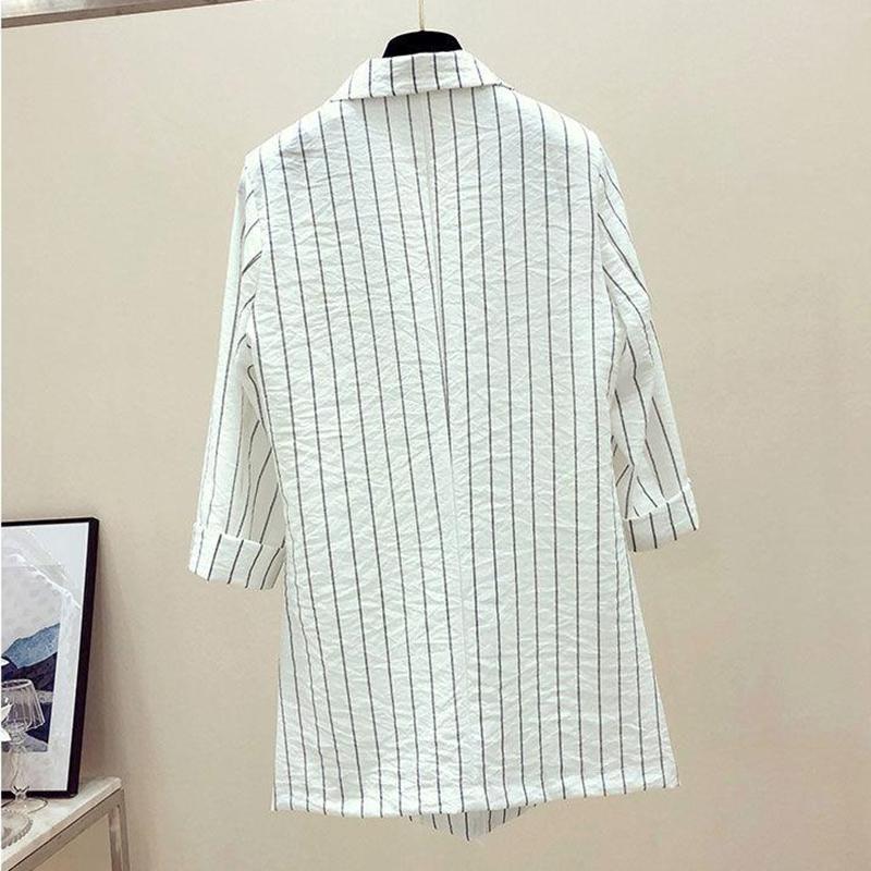 Loose British Striped Thin Suit Sun Protection Coat Jacket Women's Mid-length Thin Section Casual Suit Women's Loose Thin Jacket Temperament Blazer