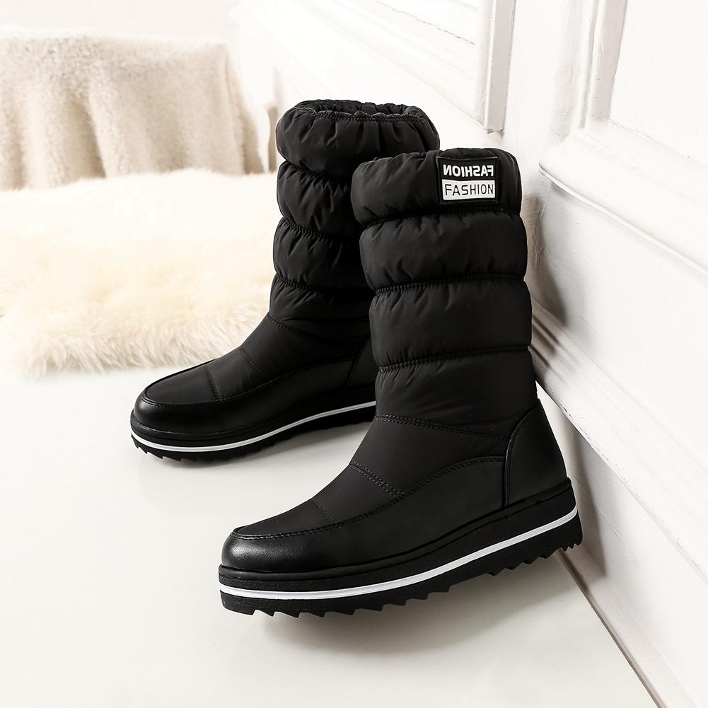 Snow Boots Comfy Flat Heel Round Toe Slip-On Solid Med Heel Platform Winter  New Ladies Shoes Mid-Calf Women Boots