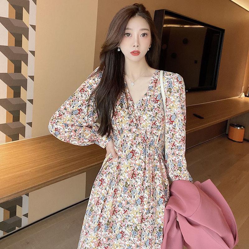 Oil Painting Floral Dress Spring Autumn Girls Long Skirts Thin Gentle French Over-the-knee Long Skirt