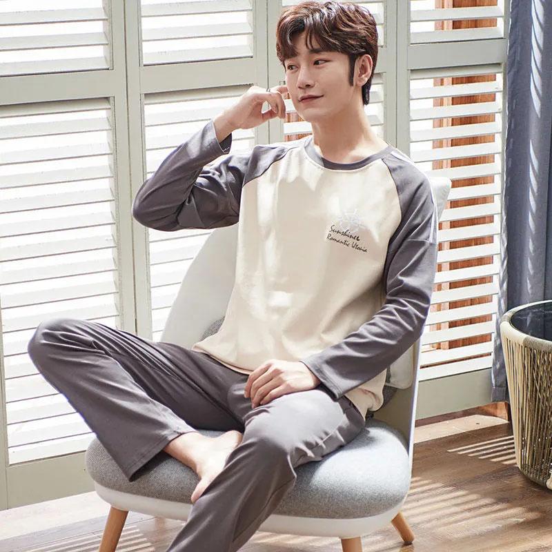 Men's Pajamas Spring Autumn Summer Long-sleeved Large Size Thin Pajamas Men's Homewear Suit