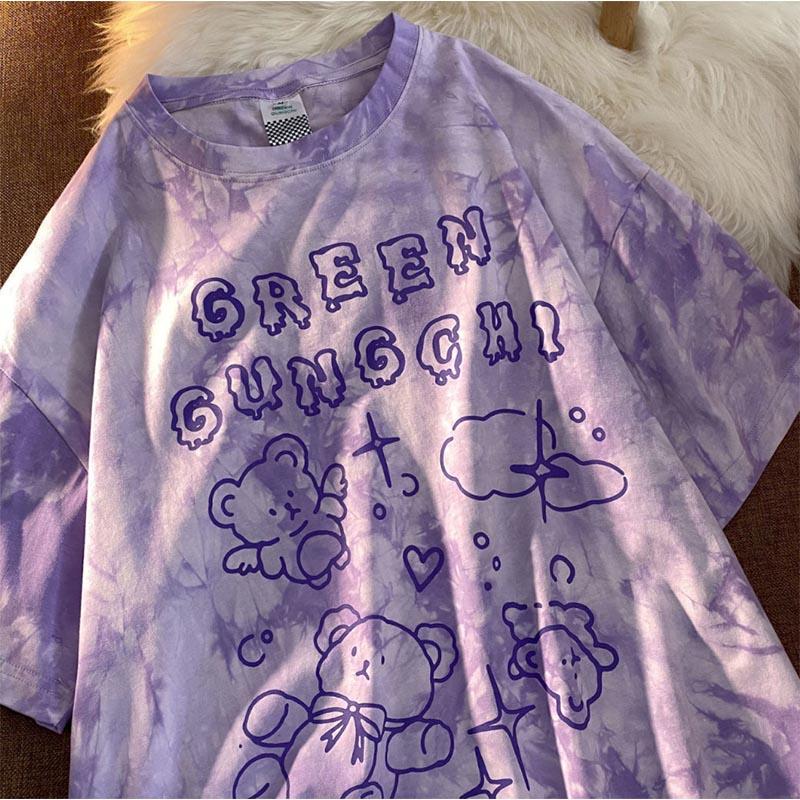 Tie-dye Short-sleeved Hip-hop Street Style Tops Neutral Summer Loose Half-sleeved Couples T-shirts Trendy