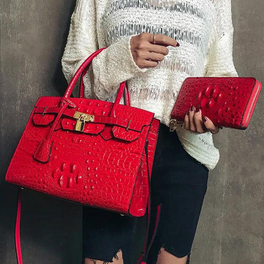 Crocodile Leather Women's Top Layer Cowhide Handbag Women's Fashion Large-capacity Shoulder Bag