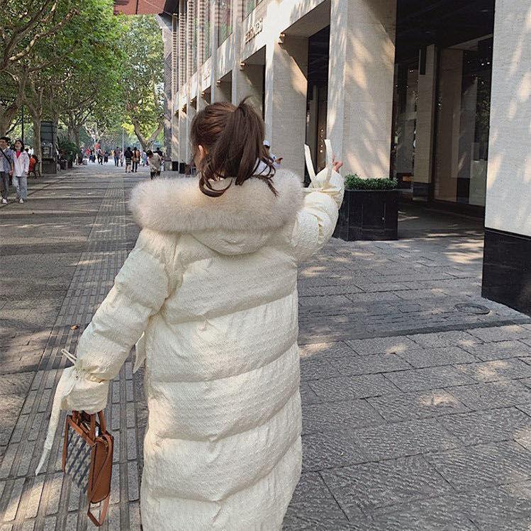 Winter Cotton High-end Temperament Jacket Women Winter Warm Sweet Wind Hooded Mid-length Down Cotton Jacket Fluffy Fur Collar Thick Warm Jacket
