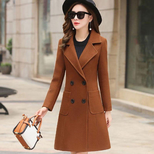 Autumn and Winter Korean Style Slim Slimming Fashion Temperament Mid-length Waist Woolen Coat Women's Woolen Coat