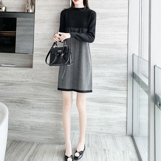 Autumn Knitted Dress Lace Retro Base Skirt Method Mid-length Fashion Sweater Skirt