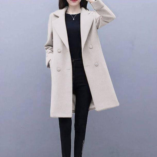 Autumn Jacket Casual Women Overcoat Long Woolen Coat Double Breasted Slim Female Winter Wool Coats