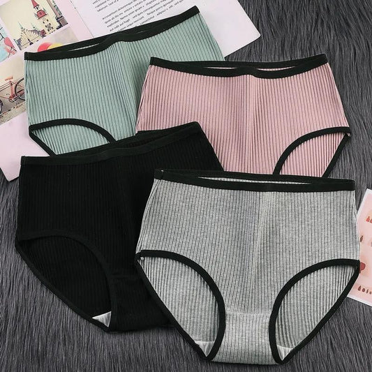 4PCS High-waisted Underwear Women's Cotton Antibacterial Abdomen Large Size Sexy Butt-lifting Seamless Bottoms Girls Japanese Briefs Lingerie