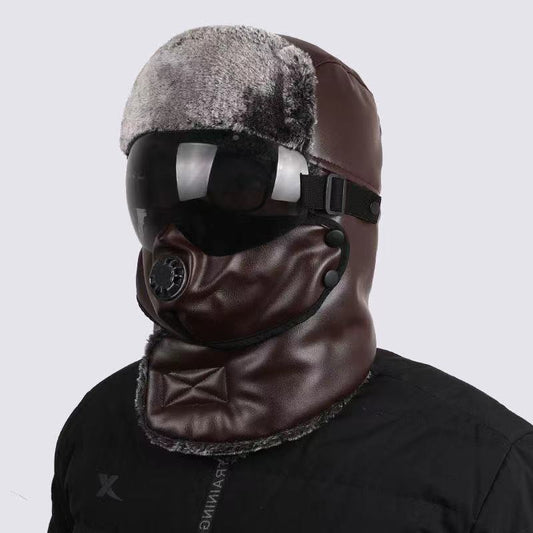 Hat Men Winter Outdoor Warm Hat Lei Feng Hat Women Winter Windproof and Cold Hat Cycling PU Cotton Hat