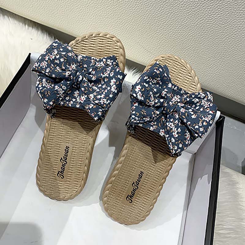 Slippers Women's Summer Bow Slippers Korean Wild Non-slip Student Flat Beach Sandals Slippers