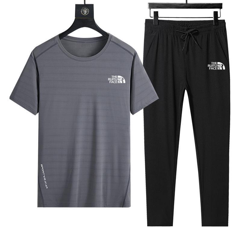 Summer New Ice Silk Suit Men's Quick-drying Short-sleeved Two-piece Handsome Casual Sports Clothes