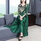 Green M-XXXXL Women's Summer Dress Middle-aged 3/4 Sleeve Round Neck Printing Length To Calf Daily Wear Homewear