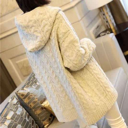 Autumn and Winter Retro Hoodie Solid Color Pullover Knitted Sweater Fashion Simple Style Female Top