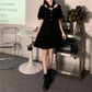 Black Sexy Dress Design Sense Niche Mid-length Split Dress Female Waist Waist Is Thinner, Black Lady A-line Version Dress Waist Waist Is Thinner