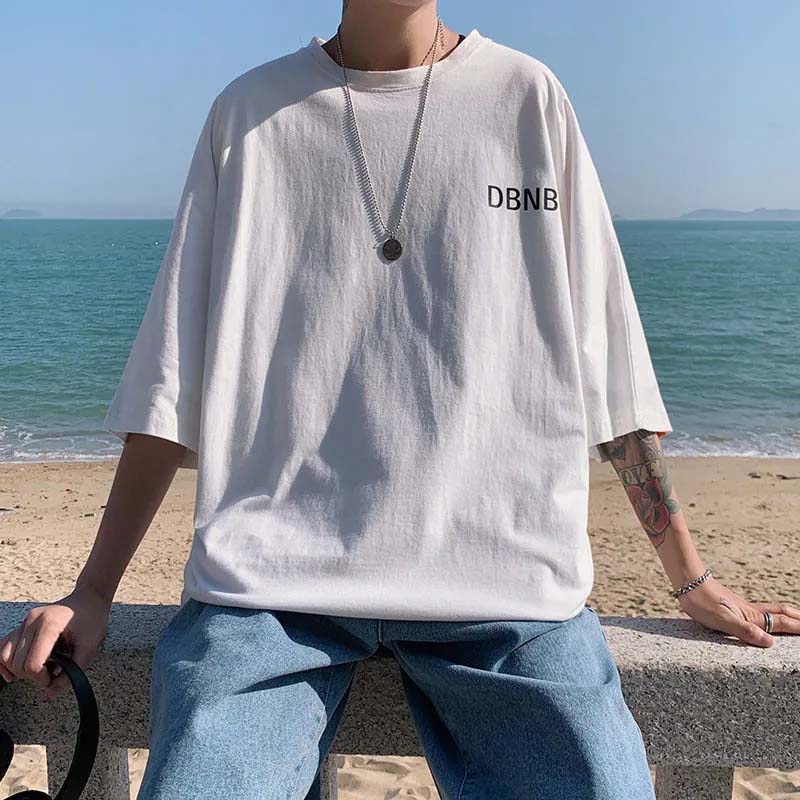 Summer Back Letter Printing Five-point Sleeve T-shirt Student Tide Brand Loose Casual Short-sleeved Top Men's