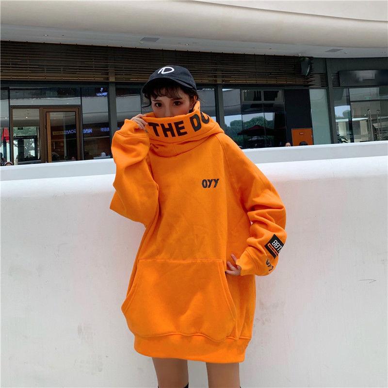 Women Winter Sweatshirts Turtleneck Hooded Pullover Hoodies Oversized Streetwear Hip Hop Tracksuit Plus Size Loose Long Coat Women Top Clothes