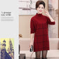Autumn and Winter Middle-aged and Elderly Plus Size Dress In The Long Section Thick Plus Size Base Skirt Striped Pattern Simple Sweater Dress