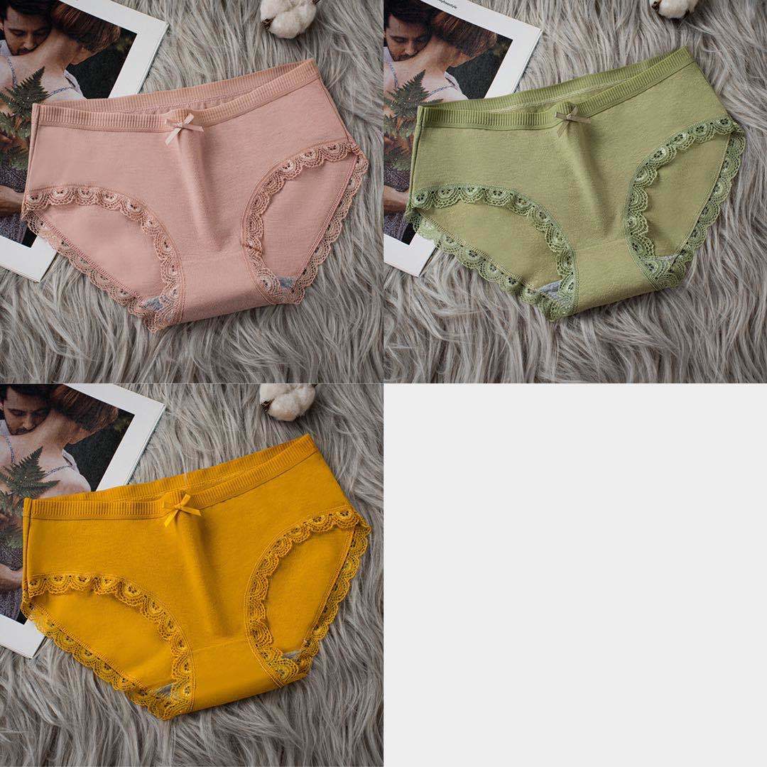 3-pack of Graphene Cotton Women's Panties Antibacterial Seamless Lace Trim Briefs