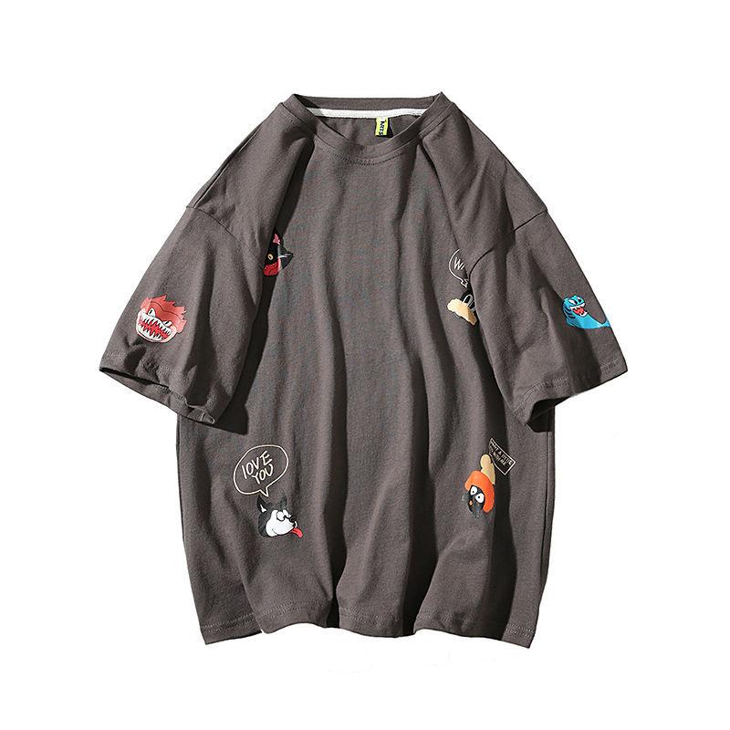 Cartoon Trend Short-sleeved T-shirt Male Student Tide Summer Five-point Sleeve Loose Top Teenager