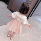 2PCS Children Clothing Set Spring Summer Girls Suits Broken Flowers Short Sleeve Tops + Braces Skirt Clothing Set