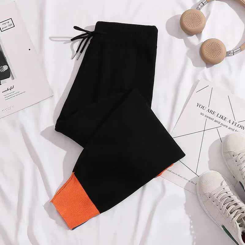 Net Red Autumn and Winter Knitted Casual Pants Hit Color Large Size Harlan Pants Women's Sports Pants Nine-point Pants Trousers