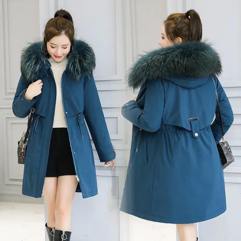 Winter Women's Cotton Jacket Jacket Mid-length Large Fur Collar Plus Down Jacket Thickening Plus Velvet Jacket