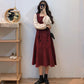 Large Size Dress Spring Dress Waist Waist Was Thin  Fake Two Pieces of Western Style Age-reducing French Retro Long Skirt