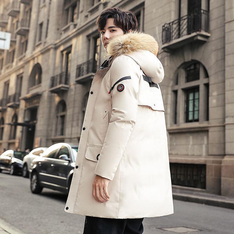 Extra Large Size Men's Cotton-padded Winter Warm Parka Coat Mid-length Thick Fur Collar Coat