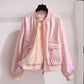 Pink Baseball Uniform Women's Shiny Short Jacket 2021 Spring and Autumn Thin Jacket