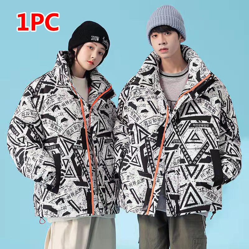 Lovers Down Jacket Winter Stand-up Collar Thick White Duck Down Padded Warm Loose Cotton Jacket Sports Casual Wear
