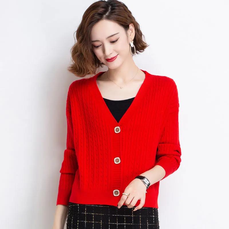 Early Autumn Retro Twist V-neck Short Top All-match Sweater Cardigan 2021 Korean Style Knitted Jacket Women