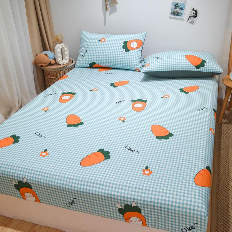Cotton Bed Pillow Set Three-piece Plus Thick Anti-skid Protection Bed Cover 1.8 Meters 2 Meter Bed Bedding Set Print Field Garden Wind