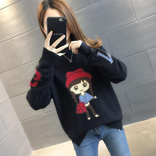 Pofulove Winter Pullover Women Loose Bottoming Shirt (plus Velvet Thick) Half Turtleneck Sweater