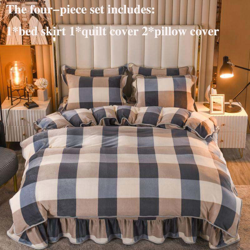 Milk Velvet Bed Skirt Four-piece Quilt Cover Pillowcase Bed Skirt Suit Noble and Light Luxury Style