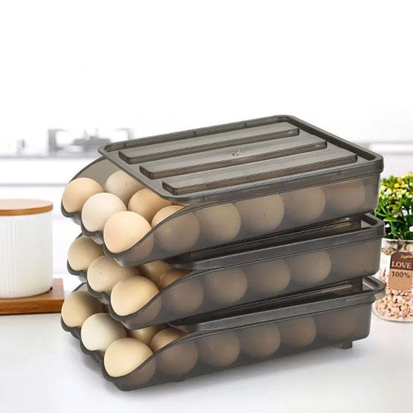 Three-layer Egg Storage Box Slide Design Refrigerator Fresh-keeping Box Solid Color Egg Tray Large Household Anti-fall Egg Storage Tool
