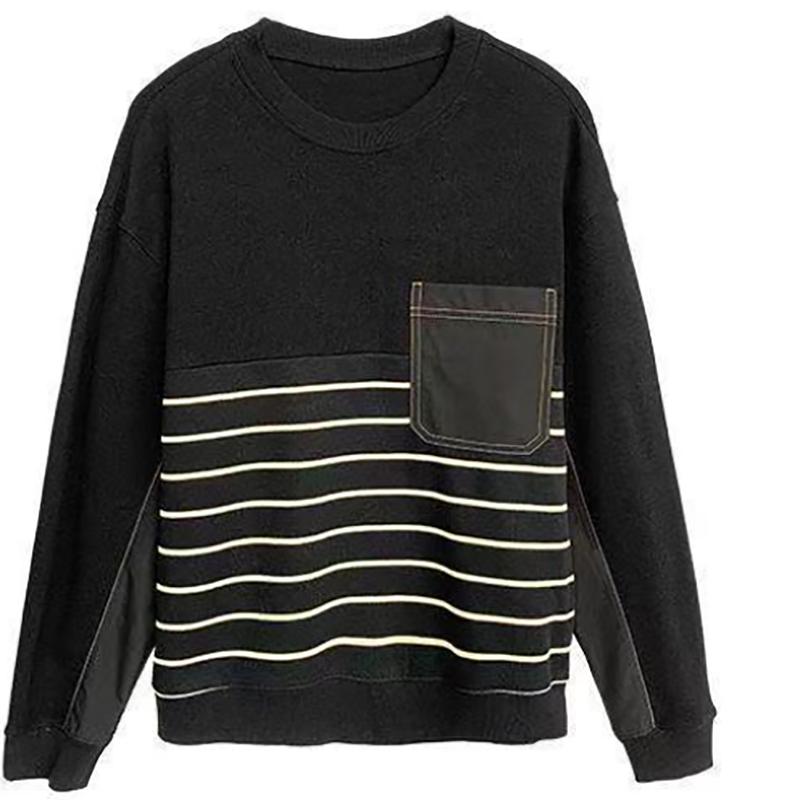Ruffian Autumn Men's Striped Sweater Stitching Round Neck Pullover Top Loose Long-sleeved Sweatshirts Tide