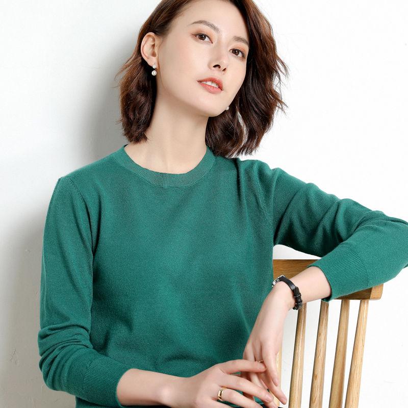 Sweater female inside loose round neck bottoming shirt female solid color wild sweater large size