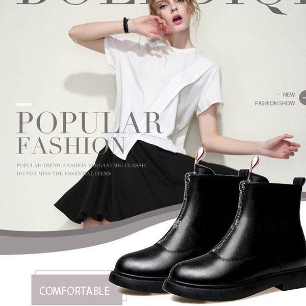 Chelsea Boots Women Platform Shoes Autumn Pu Leather Ankle Boots Slip-On Ladies Short Boots black