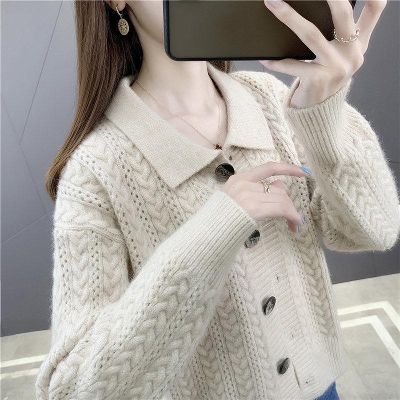 Autumn and Winter Solid Color Cardigan Jacket Knitted Loose Long-sleeved Tops Fashion Simple Women's Sweater
