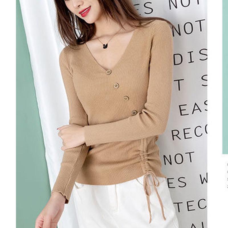 Women's Sweater Top V-neck Long-sleeved Loose Student Sweater Bottoming Sweater Autumn and Winter