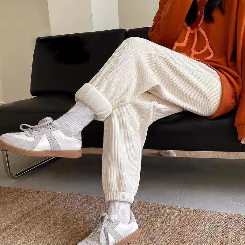 Baby Fleece Sports Pants Women's Thickening Autumn and Winter Sweat Pants Loose Leggings Casual Pants Straight Pants Leggings Casual Jogging Pants