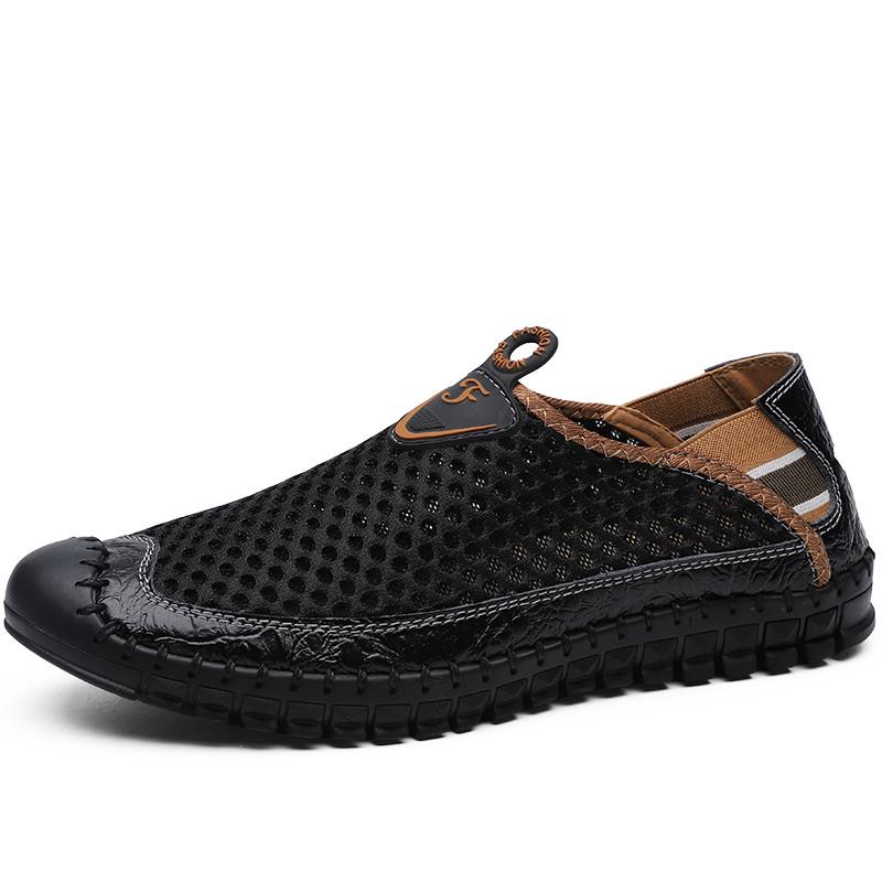 Large Size Handmade Leather Shoes New Breathable Mesh Shoes Hole Shoes Summer Shoes 38-47