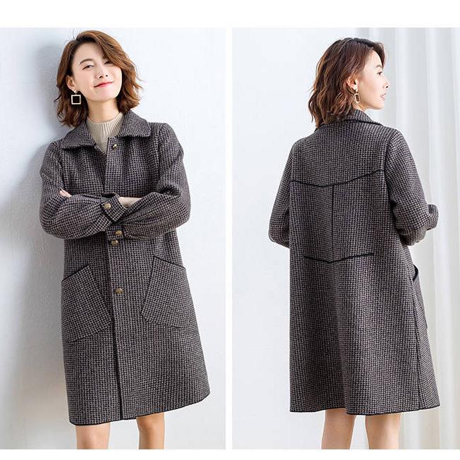 Coats Women's Wool Plaid Coat Fashion Long Woolen Coat Slim Female Winter Wool Jacket Female Outwear